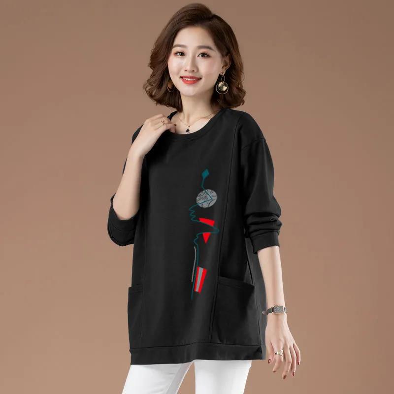 Spring Women Blouses Long Sleeve Print Element TShirts Casual Round Neck Ladies Tops Pullover