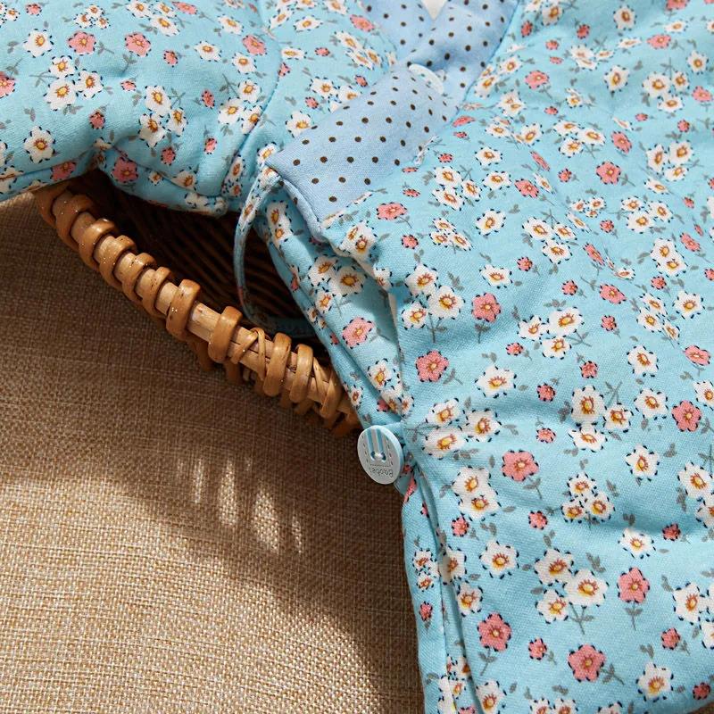 Newborn Winter Cotton-padded Clothes Baby Foot-wrapped Warm Suit Solid Color Small Fresh Floral Pattern Handmade Cotton Padded Jacket