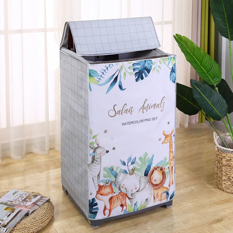 Washing Machine Cover Automatic Sunscreen Laundry Dryer Waterproof Protector Silver Cartoon Animal Printed Dust Proof Case