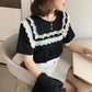Women's Short Sleeve T-shirt Summer Printing Large Size Loose All-match Lace Top
