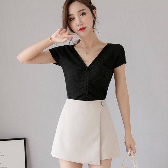 Pofulove Women High Waist Chiffon Wide Leg Shorts Skirt Students Casual Thin Suit Pants A-line Pants