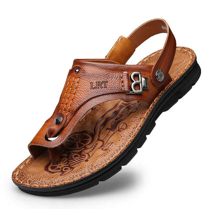 Sandals Man Flip Flops Leather Cowhide Non-slip Leisure Beach Sandals and Slippers