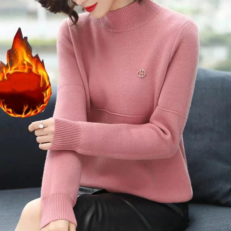 Plush Thick Sweater Women Loose Plus Size Knit Sweater Autumn Winter Plush All-in-one Knit Bottoming Tops Women