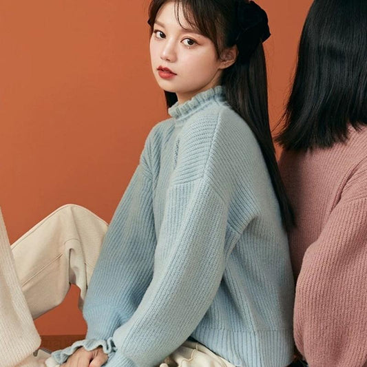 Sweater Women's Autumn Winter Outer Wear Knit Sweater Tops Pullover Gentle Style Long-sleeved Bottoming Shirt Women