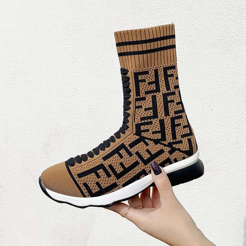 Flying Knit Stretch Socks Shoes Women's High-top Sneakers Breathable Casual Shoes