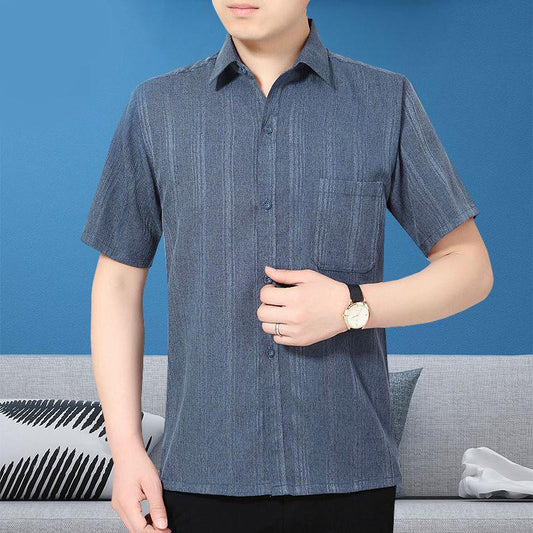 Men's Summer Short-sleeved Shirts Middle-aged and Elderly Short-sleeved Loose Cotton and Linen Middle-aged and Elderly Tops