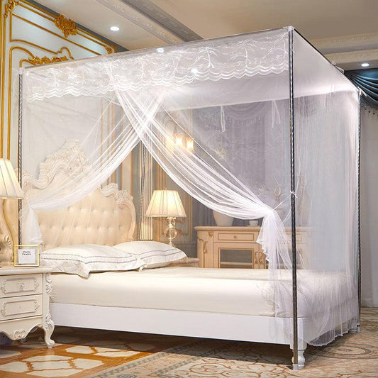 Lace Edge Decoration Old-fashioned Bed Encryption Mosquito Net Household Bedroom Square Top Single Double Mosquito Net with Rope Can Be Tied