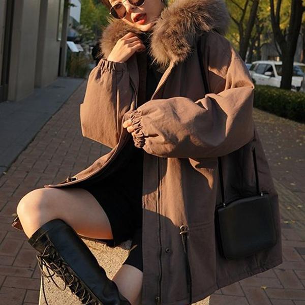 Winter Women's Tooling Parker Clothing Outdoor Fashion Loose Padded Jacket Mid-length Drawstring Slim Women's Padded Jacket