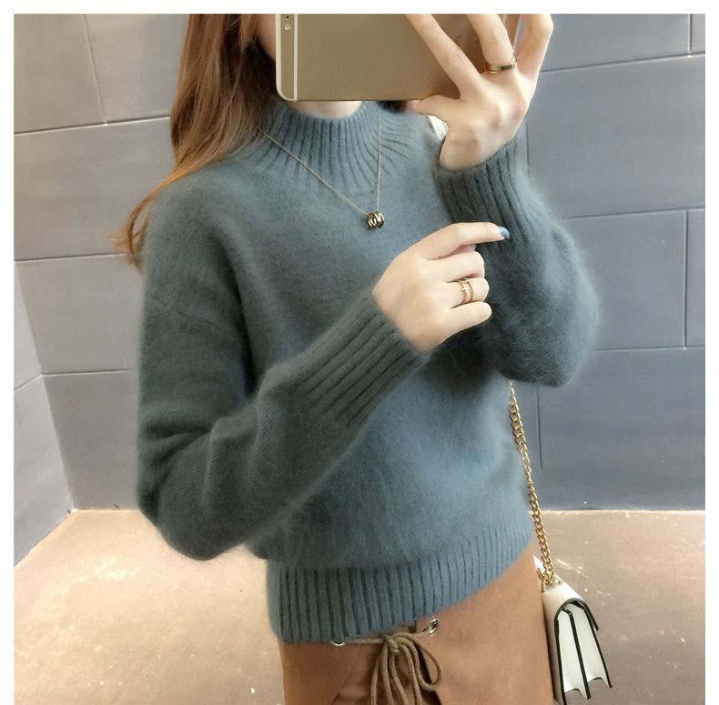 Mohair Half Turtleneck Sweater Short Loose Knit Top Fashion Casual Solid Color Sweater