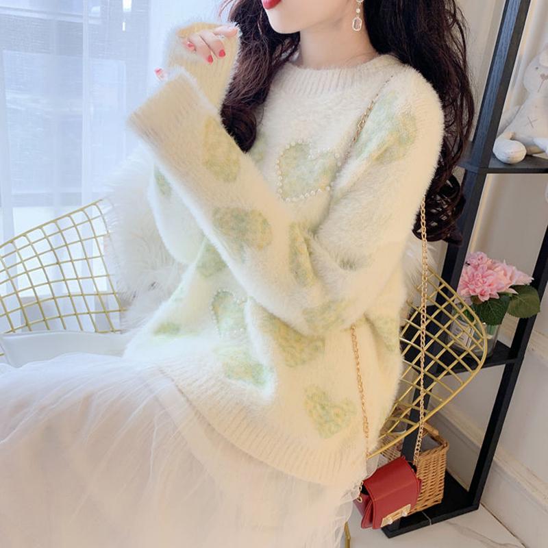 Long-sleeved Women's Knitted Sweater Student Girl Sweet Little Fresh Mink Fleece Sweater Top