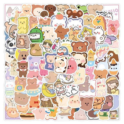 100pcs Mini Cartoon Cute Cat Stickers Set Sealing Paste for Diary Cake Adhesive Post Kids Gift