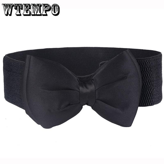 Elastic Belt Ladies Chiffon Bow High Elasticity Snap Wide Belt