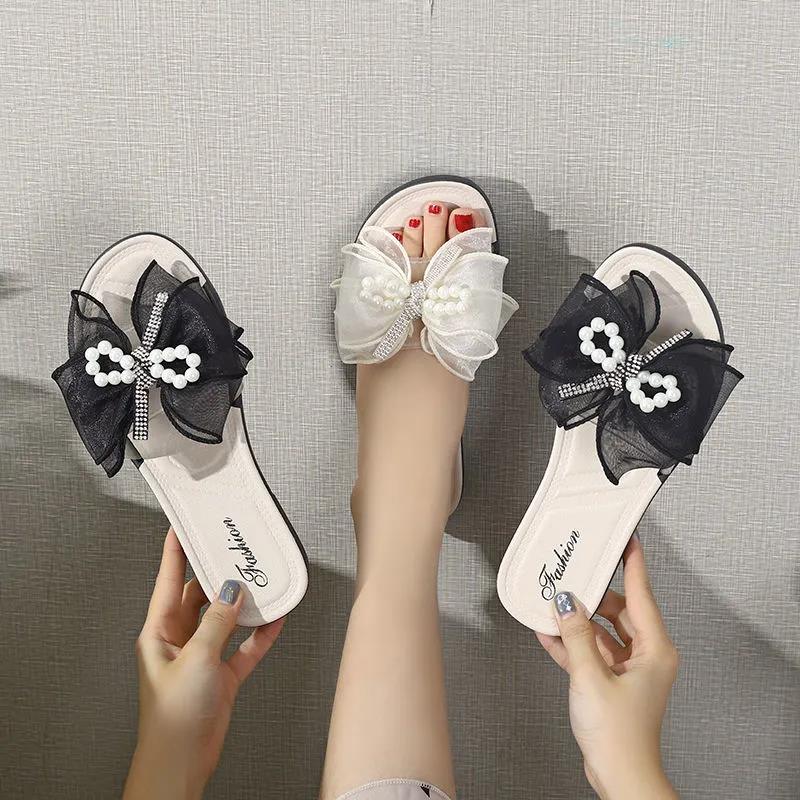 Summer Indoor Flat Slippers Women's Bow Outer Wear Non-slip Slippers
