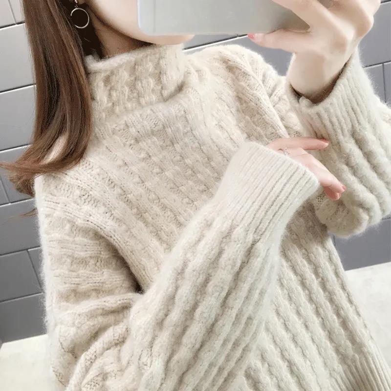 Waterproof Mink Fleece Solid Color Knit Sweater Red Turtleneck Plush Sweater Loose Large Size Bottoming Shirt