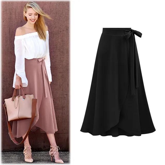 Bow Tie Irregular Large Hem Skirt Women's Large Size High Waist Slit Skirt Solid Color Slim A-line Skirt