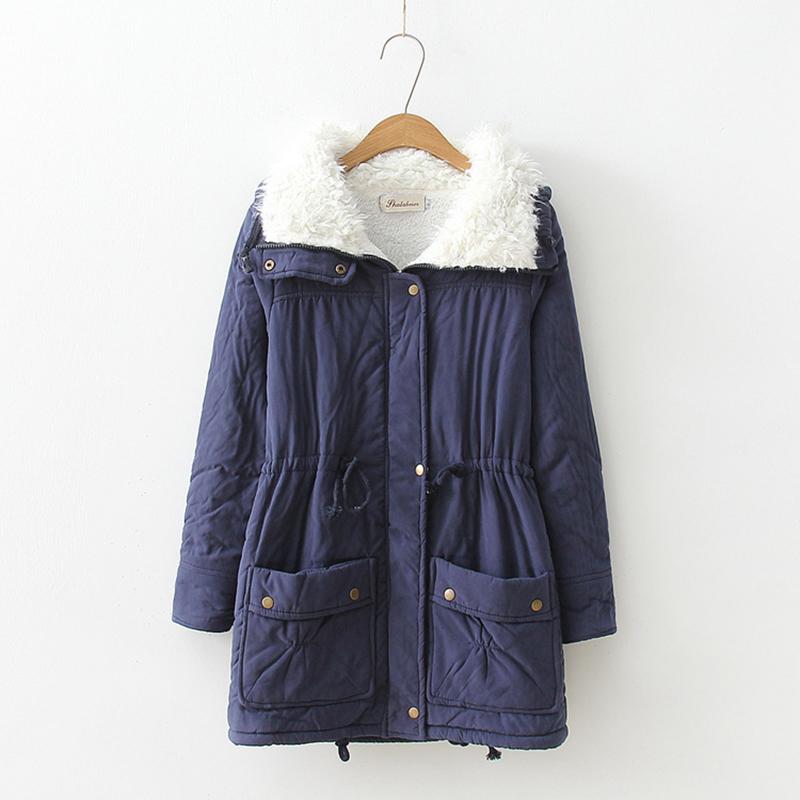 Women Parkas Hooded Warm Winter Jackets Woolen Thick Drawstring Slim Cotton Parkas Coat