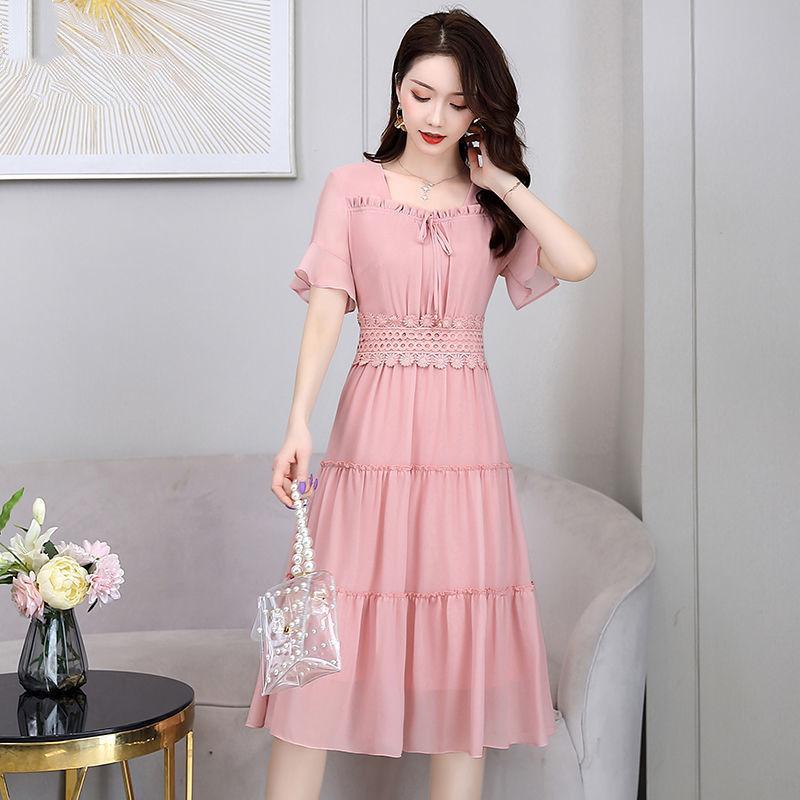 Chiffon Dress Women's Summer French Style Waist Waist Was Thin Gentle Style A-line Dress Waist Was Thin Feminine Temperament Elegant and Gentle