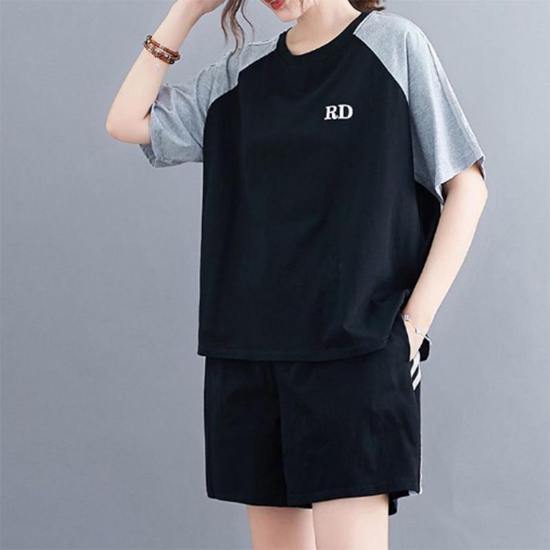Summer Casual Sports Suit Women's Fashion Loose Large Size Comfortable and Thin Short-sleeved Shorts Two-piece Trendy