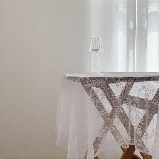 French Retro Mesh Hollow White Lace Rose Tablecloth Picnic Cloth Coffee Table Posing Background Cloth Multifunctional Cover Cloth