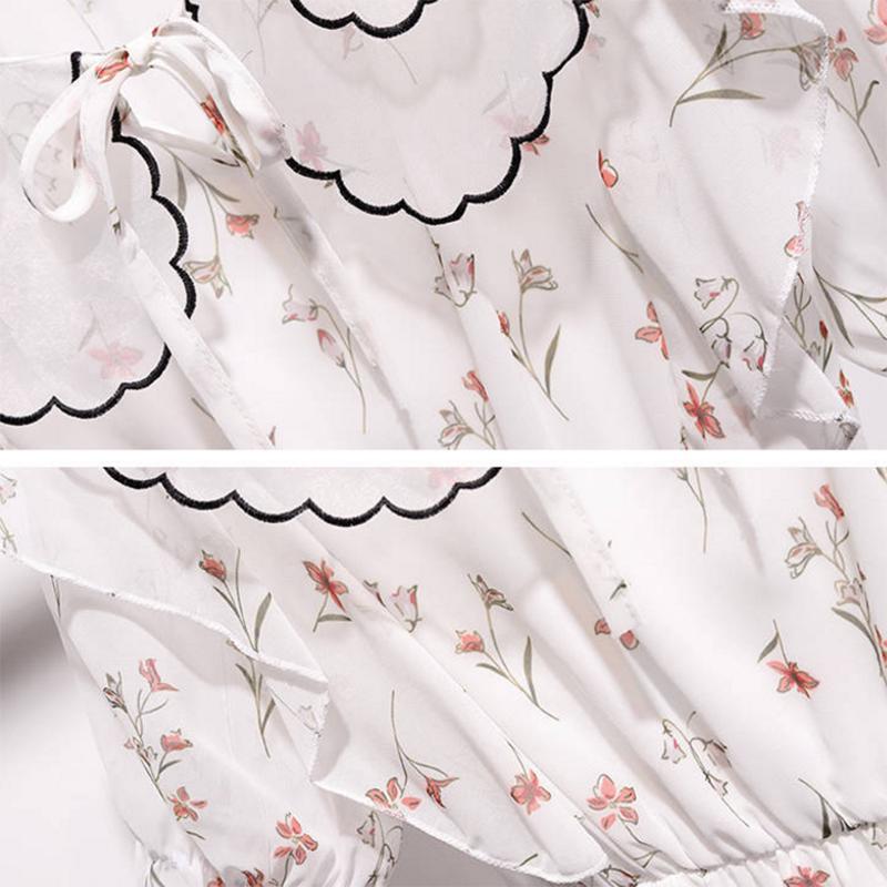Fashion Bohemian Chiffon Floral Dress Girl Summer Sweet Dress Ruffled Elegant Midi Beach Dress