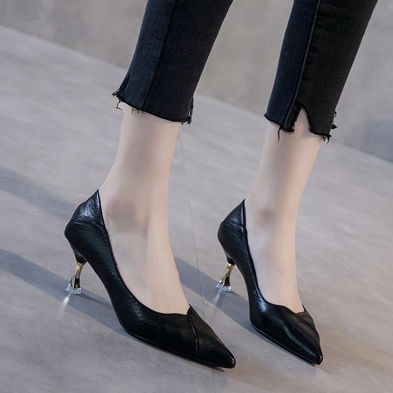Soft Leather Two-wear High Heels Women's Spring and Autumn All-match Shallow Mouth Non-wearing Women's Shoes Pointed Toe High Heels for Girls