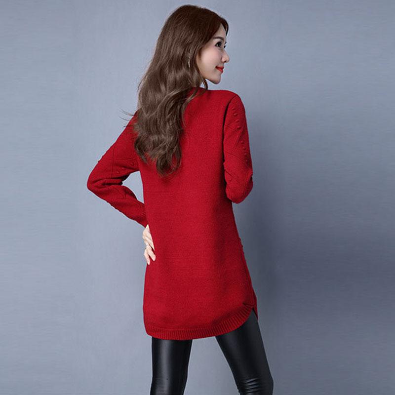 Women's Mid-length Knit Sweater Loose  Irregular Hem Pullover Sweater  Knitted  Dress  with Pockets