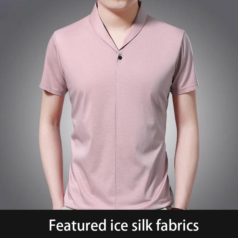 Summer Short-sleeved T-shirt Men's V-neck Slim Trend Top Men's Short-sleeved Ice Silk Bottoming Shirt