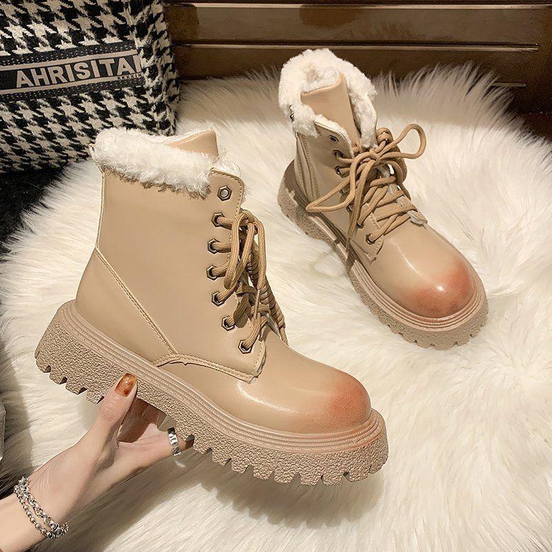 Women's Autumn and Winter Martin Boots Female Plus Size Low Thick Heel Plush Warm Short Boots