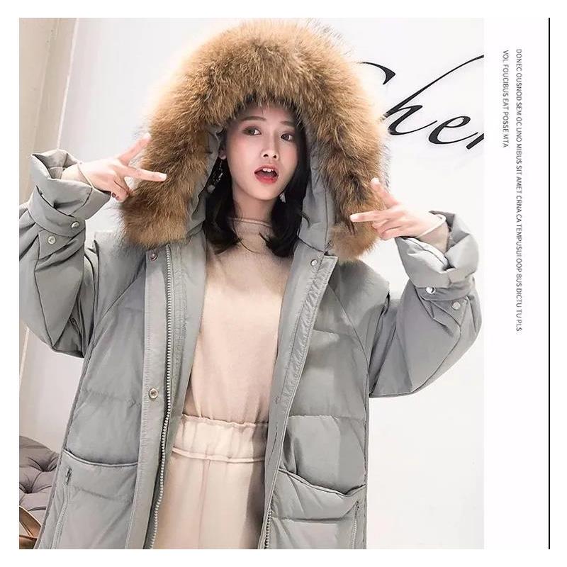 Real Fur Collar Extra Large Down Jacket Women Mid-length Loose Net Red Thick Winter Clothing