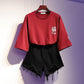 Spring and Summer Pants Suit Plus Size T-shirt  Women's T-shirt Ripped Jeans Two-piece Set