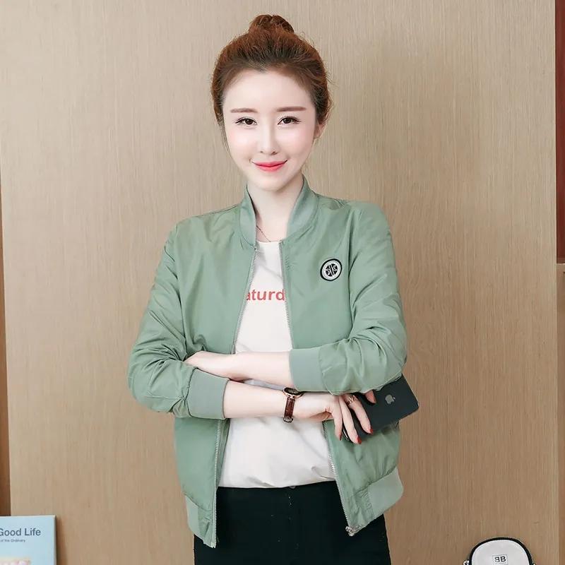 Women's Short Stand Collar Coat Baseball Jacket Loose Double Layer Lining Solid Color Zip Top Jacket
