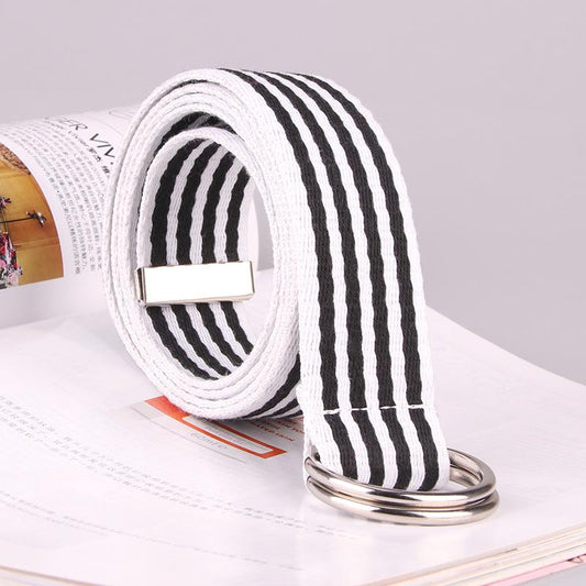 Canvas belt women Double ring buckle simple wild denim Decorative belt trend fashion belt