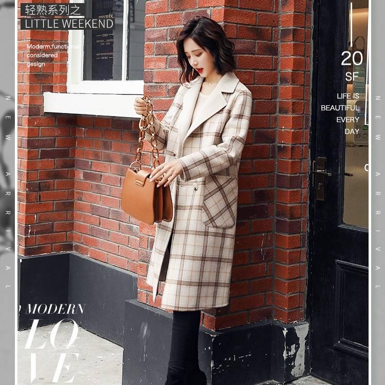 Long Women's Coat Lapel 2 Pockets Wool Jackets Coats Female Outerwear Lady Overcoat Women Wool Coat