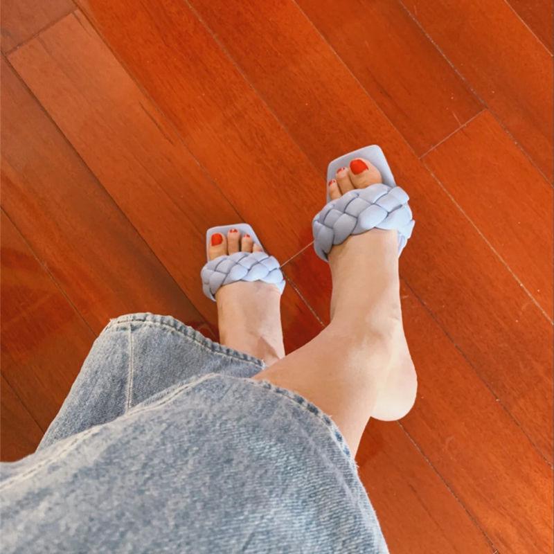 Summer All-match Thin and Woven Square Head High-heeled Sandals Female Fairy Fashion Sandals and Slippers