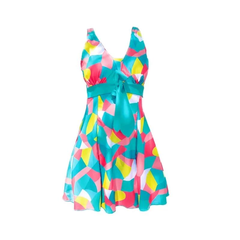 Swimsuit Women's Plus Size One-piece Skirt-style Boxer Swimsuit Covering Belly Is Thinner, Steel Support Gathered Swimsuit Sweet and Cute