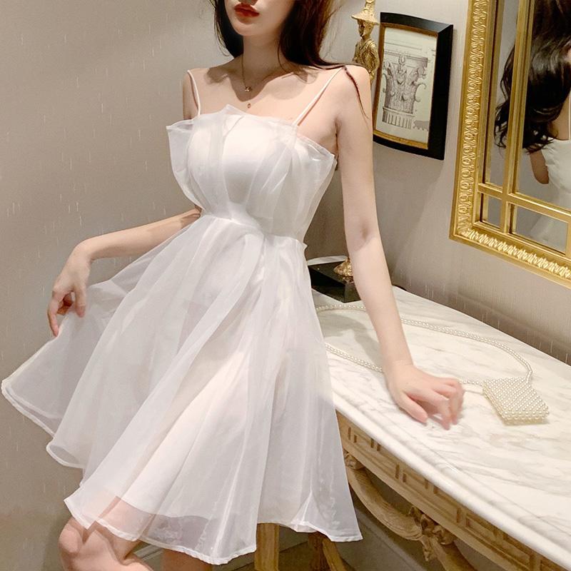 Sexy Woman Tube Top Sling Skirt A-line Dress Leeveless Hollow Out Bare Shoulders Bar Party