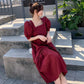 Female Simple Large Size Elegant Holiday Dress Summer High Waist Slim Vintage Gentle Solid Vacation Dress