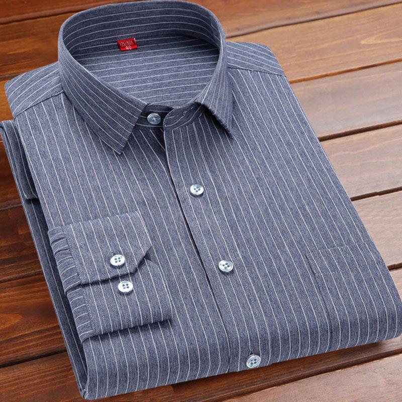 Men Striped Shirt Business T-shirts Casual Loose Button Overshirt Solid Color Stretch Undies Long Sleeve Thin Top Male Clothing
