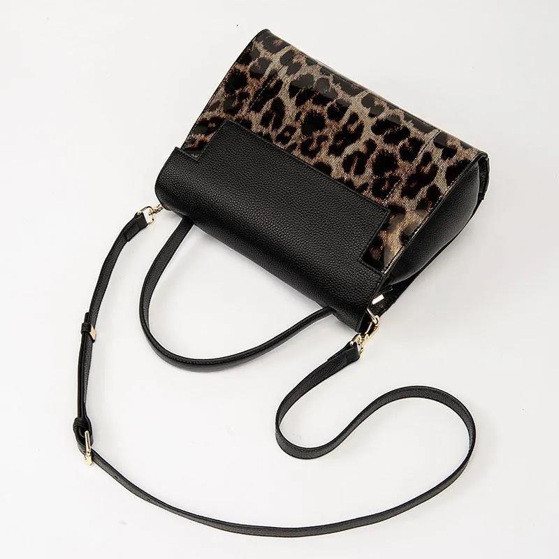 Personality Leopard Black High Quality Genuine Leather Top-Handle Bags Handbags Women Bags Luxury Large Capacity