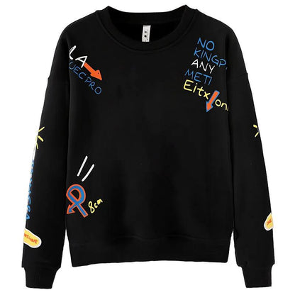 Print Women Cartoons Crewneck Clothes Vintage Loose Sweatshirt Street Hip Hop  Womens