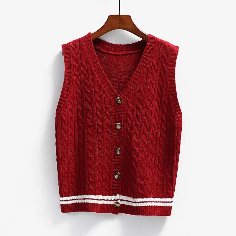 Twist Knitted Vest Women's V-neck Cardigan Spring and Autumn Korean Loose Thick Wool Vest Sleeveless Sweater Jacket