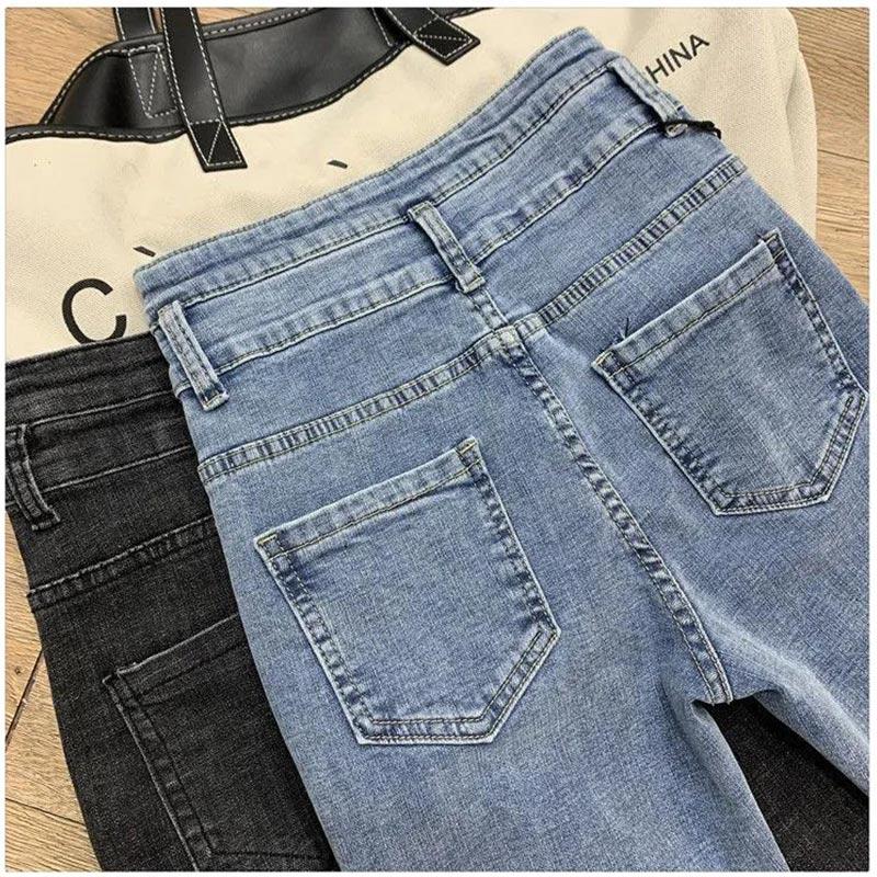 High-waisted Jeans Girls Spring and Autumn Thin Skinny Feet Pants Stretch All-match Pencil Nine-point Pants