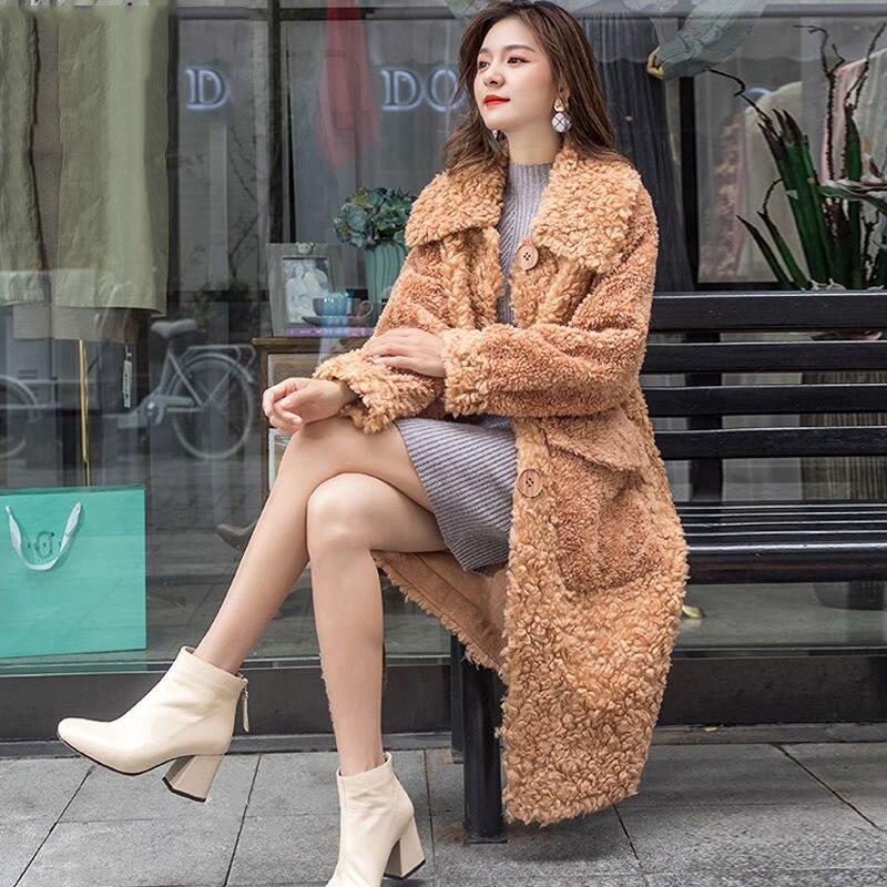 Fur & Faux Fur Imitation Lambswool Solid Color Women's Fur Jacket Winter Warm Fashion Medium Long Women Fur Coat Outwears