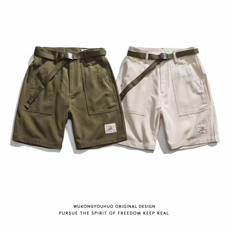 Retro Solid Color Overalls Shorts Summer New Style Loose Casual Five-point Pants