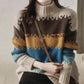Autumn Winter Rainbow Striped Half High Neck Knitted Pullover Sweater Women Casual Fashion Versatile Loose Lazy Style Top
