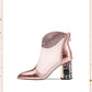 Leather High-heeled Net Boots Women Spring and Summer Pointed Thick Heel Rhinestone Sandals Women's Breathable Mesh Sandals