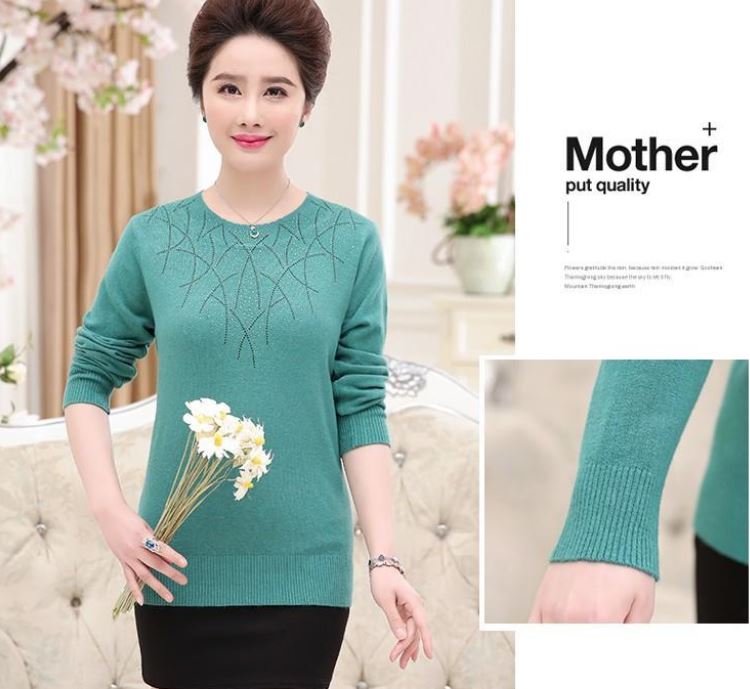 Women's Round Neck Pullover Knitwear Fashion Diamond Neckline Long Sleeve Sweater Large Size Loose Sweater
