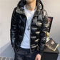 Korean Style Stand-up Collar Bright Embossed Men's Down Jacket Trendy Slim Short Down Jacket Winter Light Jacket