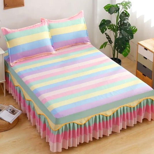 Korean Fashion Printed Bed Cover Double Bed Mattress Dust Cover Simmons Protective Cover