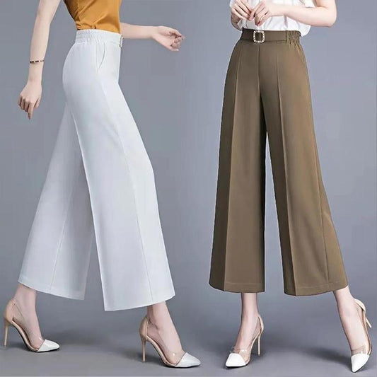 Ice Silk Wide-leg Pants Ladies Summer Thin Pants Casual Women's Pants High Waist Loose Straight Nine-point Pants Women
